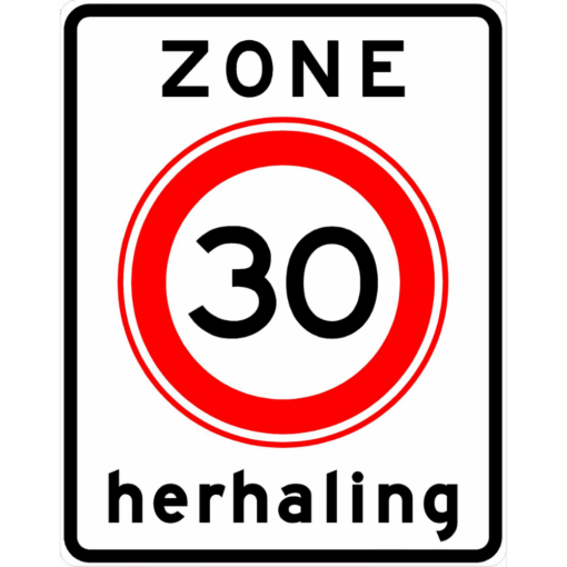 RVV Verkeersbord A01-ZH Begin zone maximum snelheid herhaling