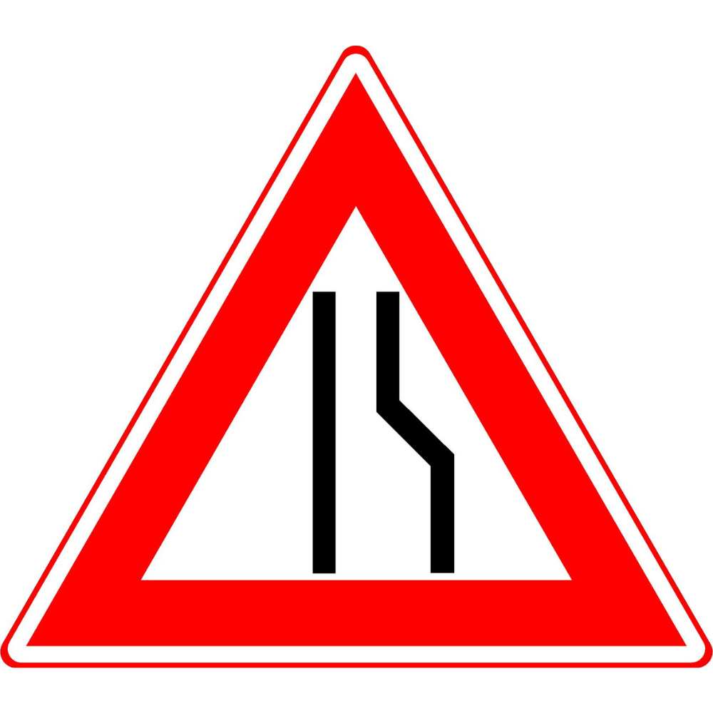 RVV Verkeersbord – J18 Vooraanduiding rijbaanversmalling rechts