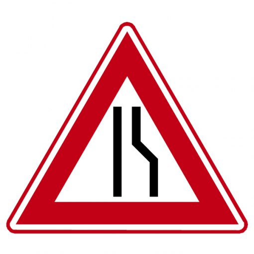 RVV Verkeersbord – J18 Vooraanduiding rijbaanversmalling rechts