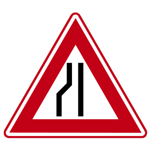 RVV Verkeersbord – J19 Vooraanduiding rijbaanversmalling links